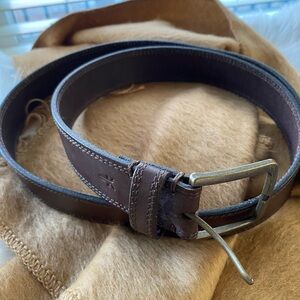 Frye Dark Brown Leather Belt SZ 36 Distressed Brass Buckle USA